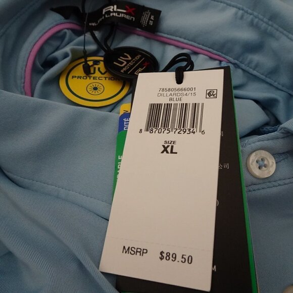 RLX Ralph Lauren Golf Polo Shirt Mens Size XL Blue Wicking UPF 50+ - Picture 8 of 10